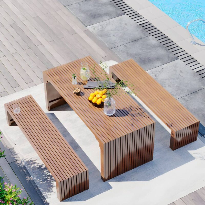 "Pine Wood Patio Dining Set Traditional Style, Natural Color, Weatherproof - Bench(es)"
