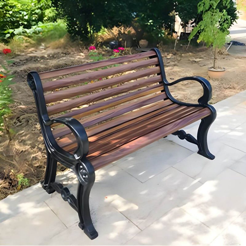 "Wood and Metal Outdoor Bench Mid-Century Modern Outdoor Picnic Bench - 47"L x 25"W x 32"H Coffee"