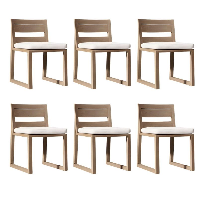"Modern Dining Side Chairs Solid Wood Natural RemovableUV Protective Finish Cushion - Armless 6 Piece Set"