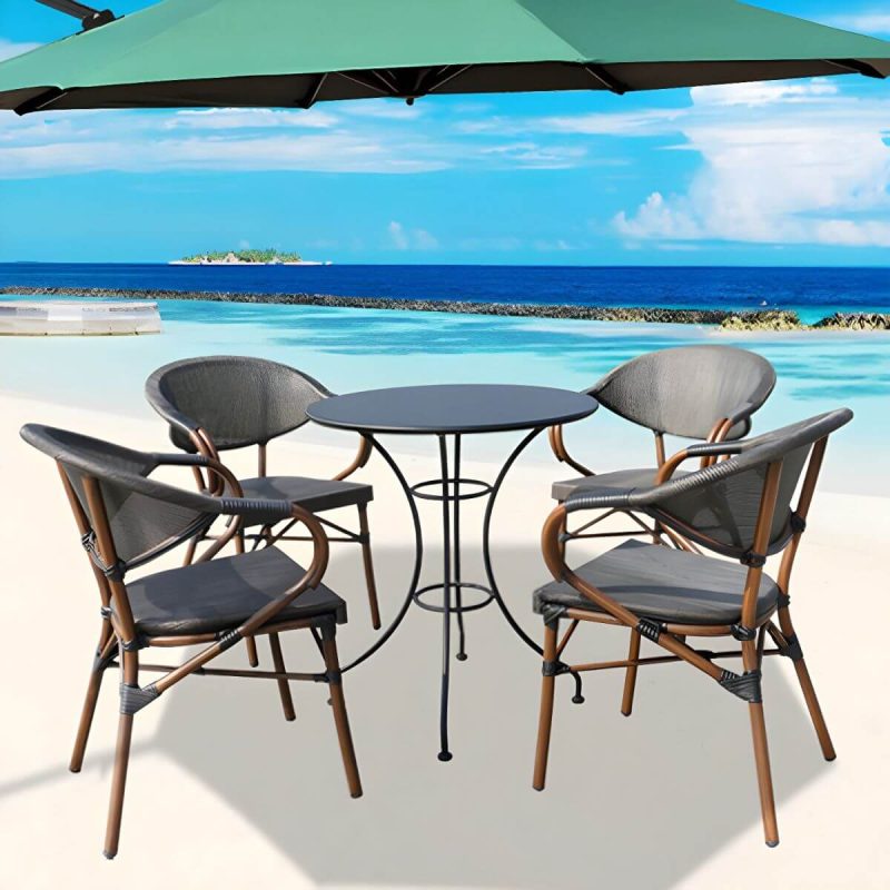 "Natural Metal Arm Chair with Stackable Design for Tropical Outdoor Dining - 4 Piece Set"