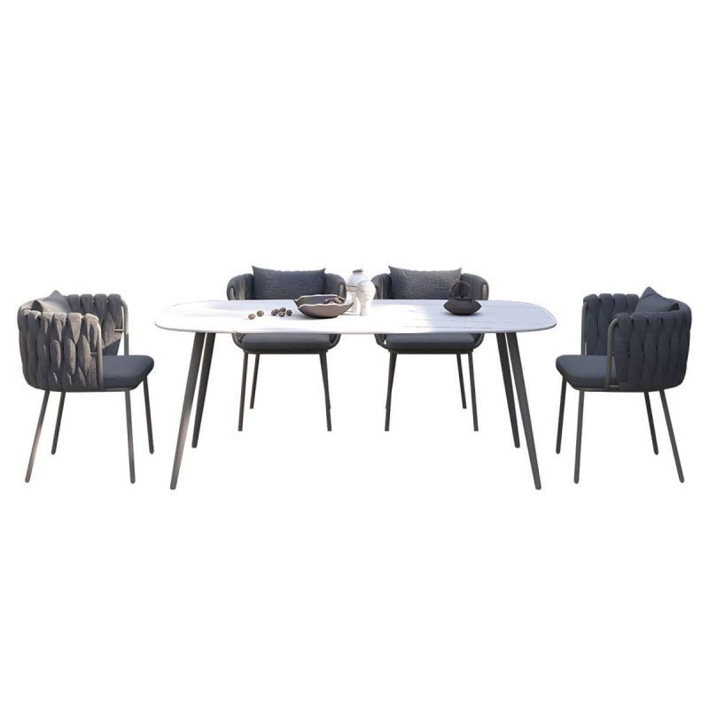 "Contemporary Aluminum Frame Patio Dining Chair with Water Repellent Finish Cushion - 4 Piece Set"
