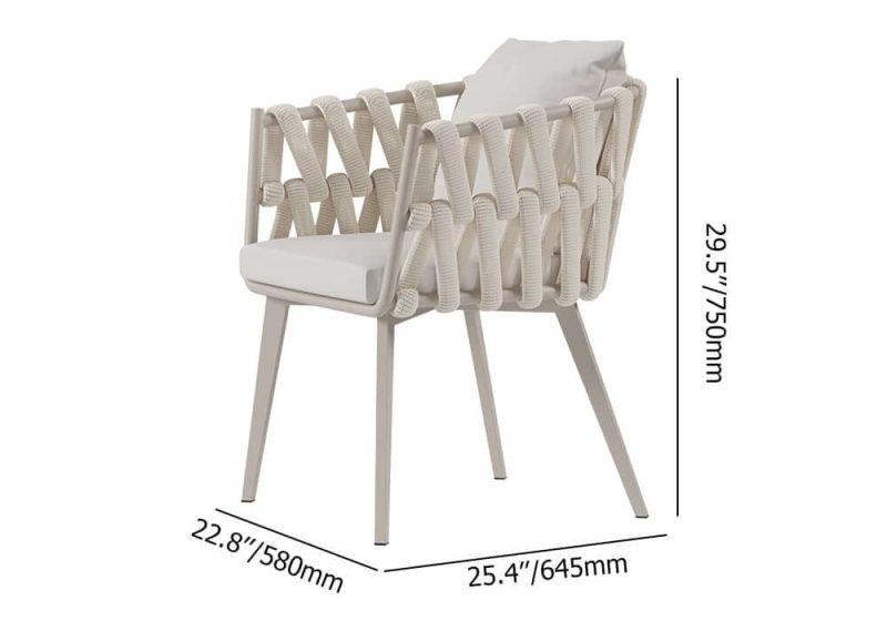 "Dimension of Set of 2 Hand Woven Rope Outdoor Patio Dining Chair with Cushions in Beige"