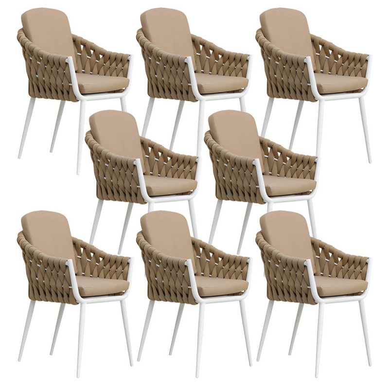 "Contemporary Outdoors Dining Chairs with Removable Water Repellent Finish Cushion - Coffee 8 Piece Set"