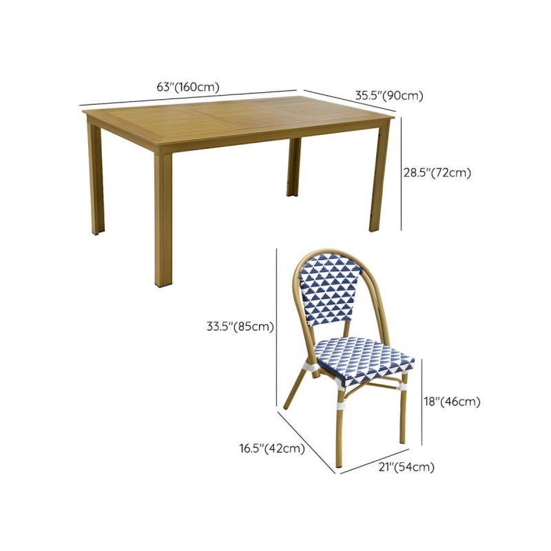 "Dimension of Contemporary Aluminium Dining Table Set with Armless Chair for Courtyard - Table & Chair(s) 63"L x 35.5"W x 28.3"H 6"