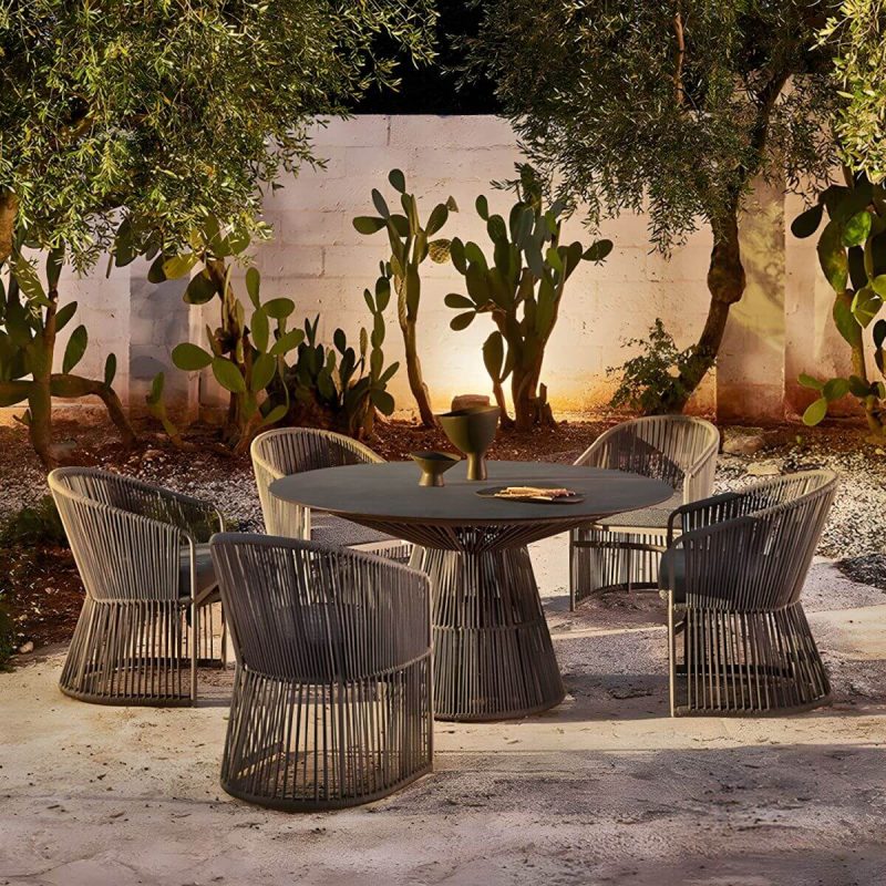 "Round Patio Dining Table Set 1/2/5/6 Pcs Stone Top Patio Dining Table with Chairs - Table & Chair(s) 47.2"L x 47.2"W x 29.5"H 5 Grey"