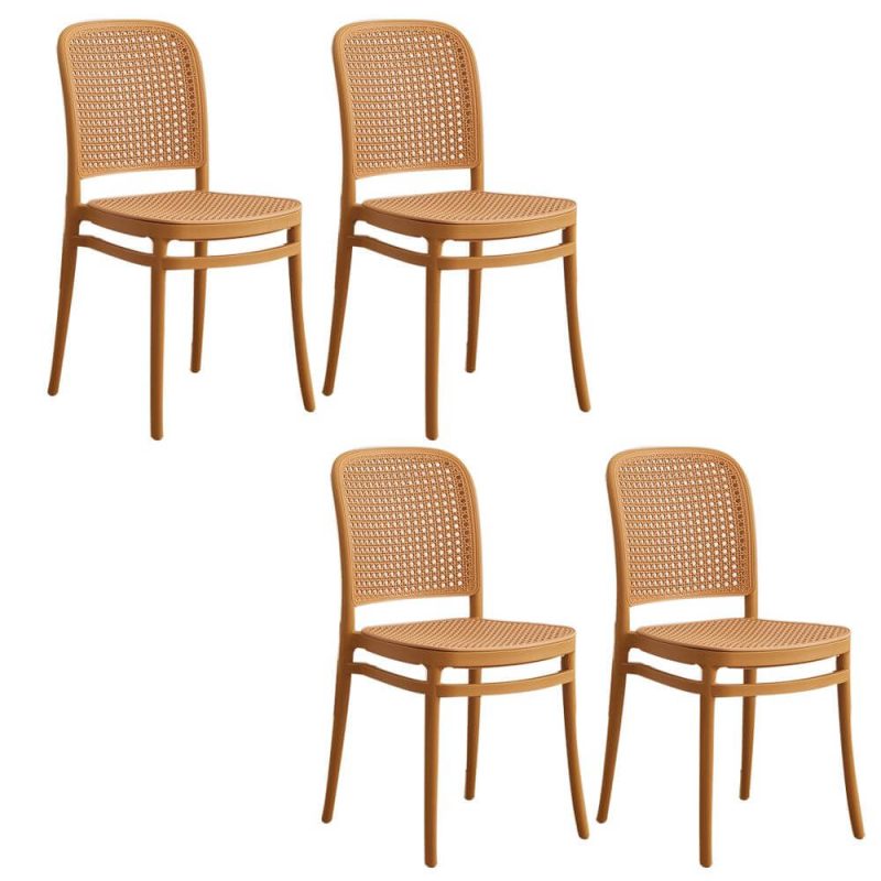"Contemporary Dining Side Chair with Metal Legs Stacking Side Chair - Yellow 4 Piece Set"