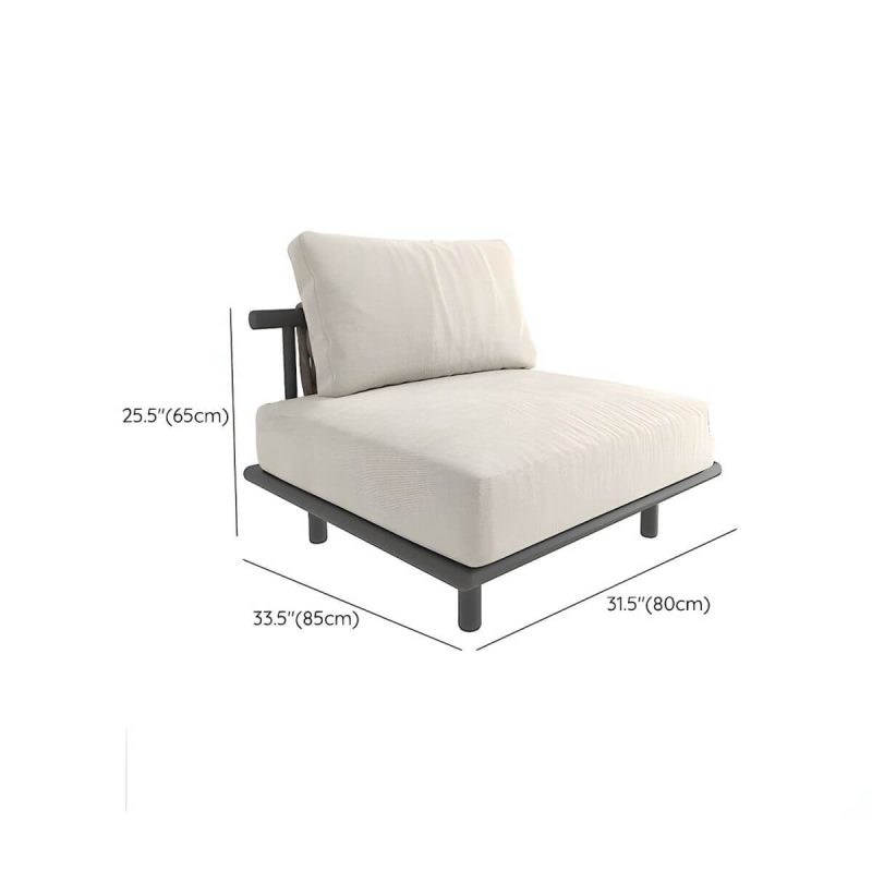 "Dimension of Black Metal Waterproof Modern Upholstered Sofa with Cushions and Pillow - Armless Single Chair"
