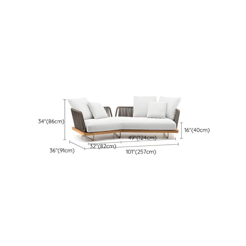 "Dimension of Contemporary Water Resistant Solid Wood Patio Sofa with Cushions - Fan-Shaped Sofa"