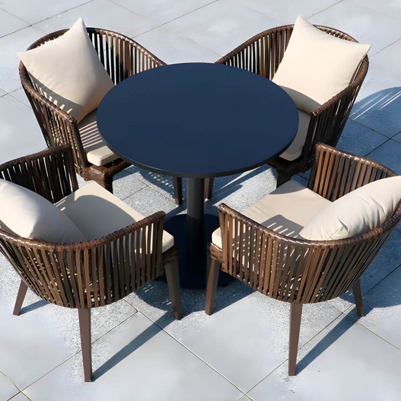 "Modern Geometric Waterproof Courtyard Table Metal Base Outdoor Table - Table Only Round Marble 27.6"L x 27.6"W x 29.5"H"