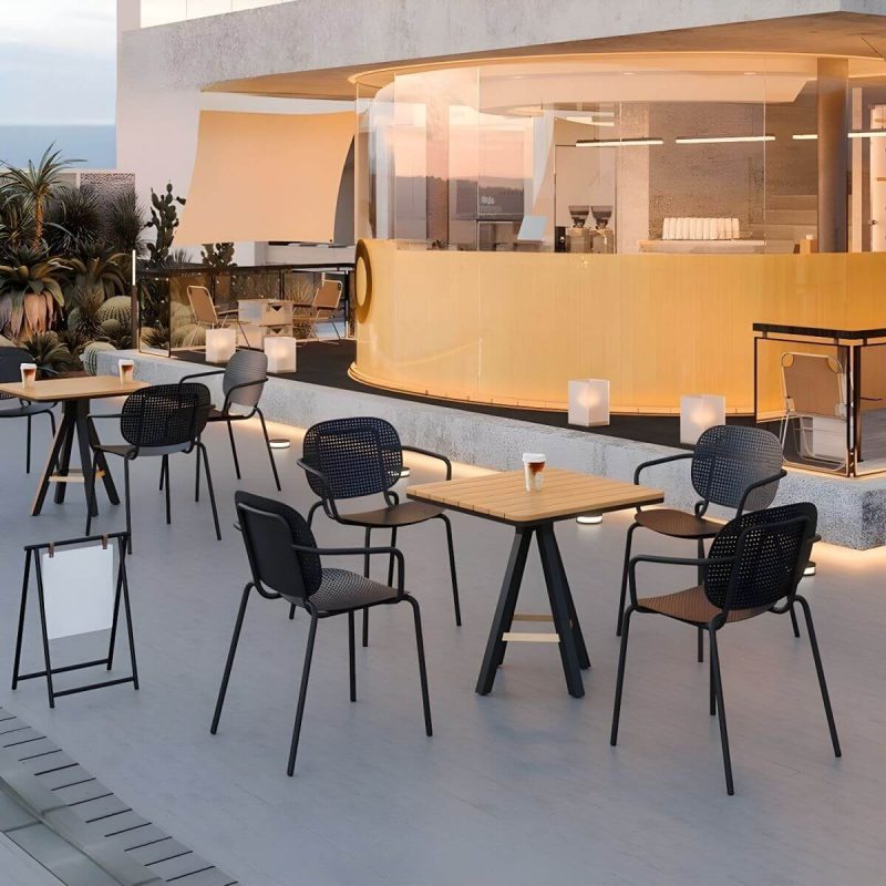 "Contemporary Style Patio Dining Table with Metal Legs for Patio Dining - Black 27.6"L x 27.6"W x 29.5"H Table Table Only"