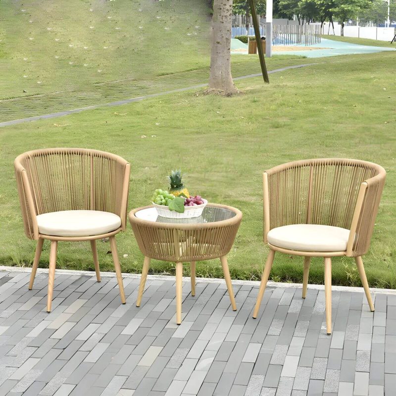 "Contemporary Patio Table Outdoor Open-air Round Bistro Table - Natural Finish Table Only"