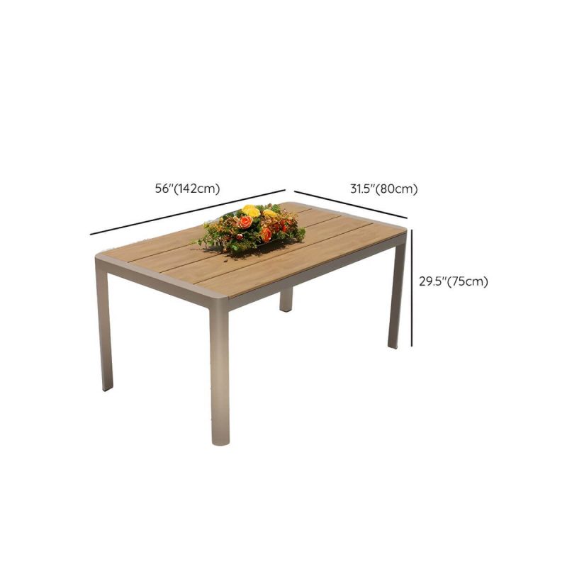 "Dimension of Brown Wood Modern Patio Dining Table with Aluminum Frame - UV Resistant - Table Only 56"L x 31"W x 30"H"