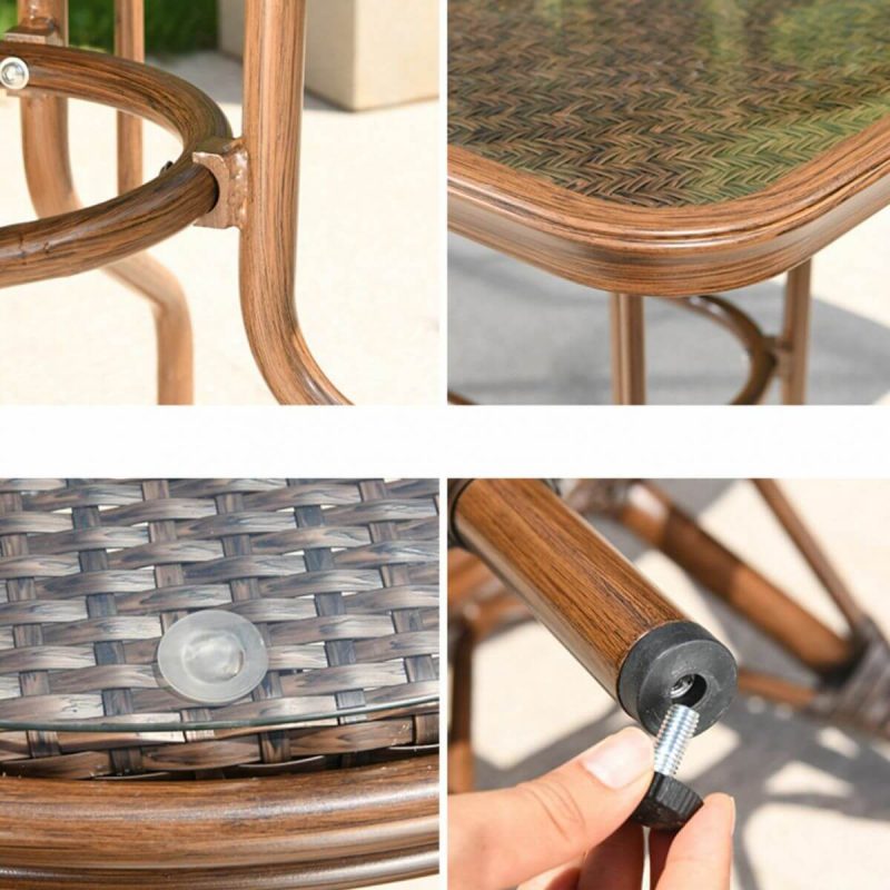 "Contemporary Dining Table Set with Brown Woven Chair for Courtyard - Table & Chair(s) 59"L x 31"W x 29"H 4"
