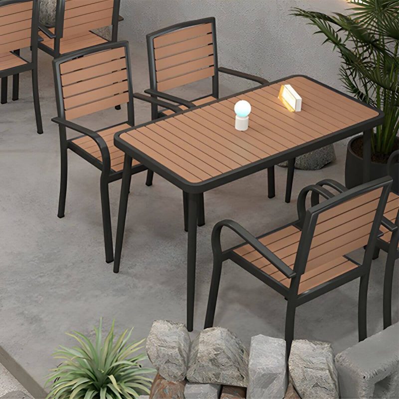 "Brown Wooden Patio Table Contemporary Style in Rectangular/Square Shape - Table Only 55.1"L x 27.6"W x 29.5"H White"