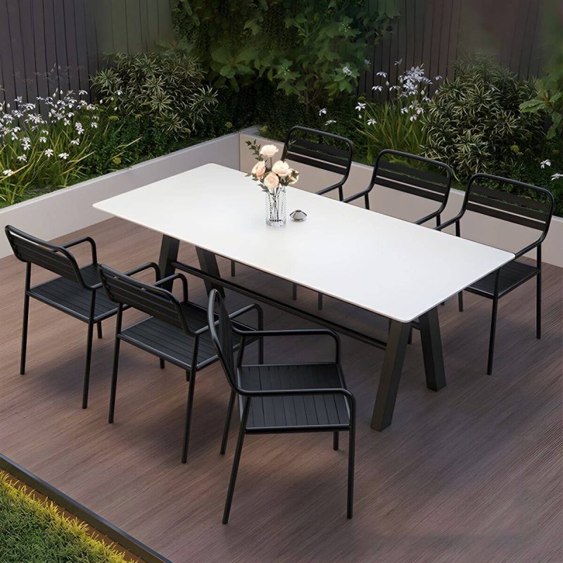 "White Stone Rectangular Patio Dining Table without Umbrella Hole - Table Only 55.1"L x 31.5"W x 29.5"H"