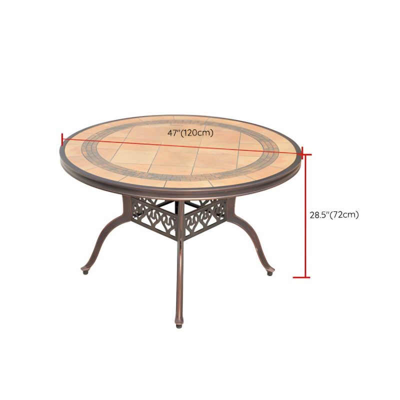 "Dimension of Traditional Brown Metal Patio Dining Set with Rectangular Table - Table & 4 Chairs 47.2"L x 47.2"W x 28.3"H"