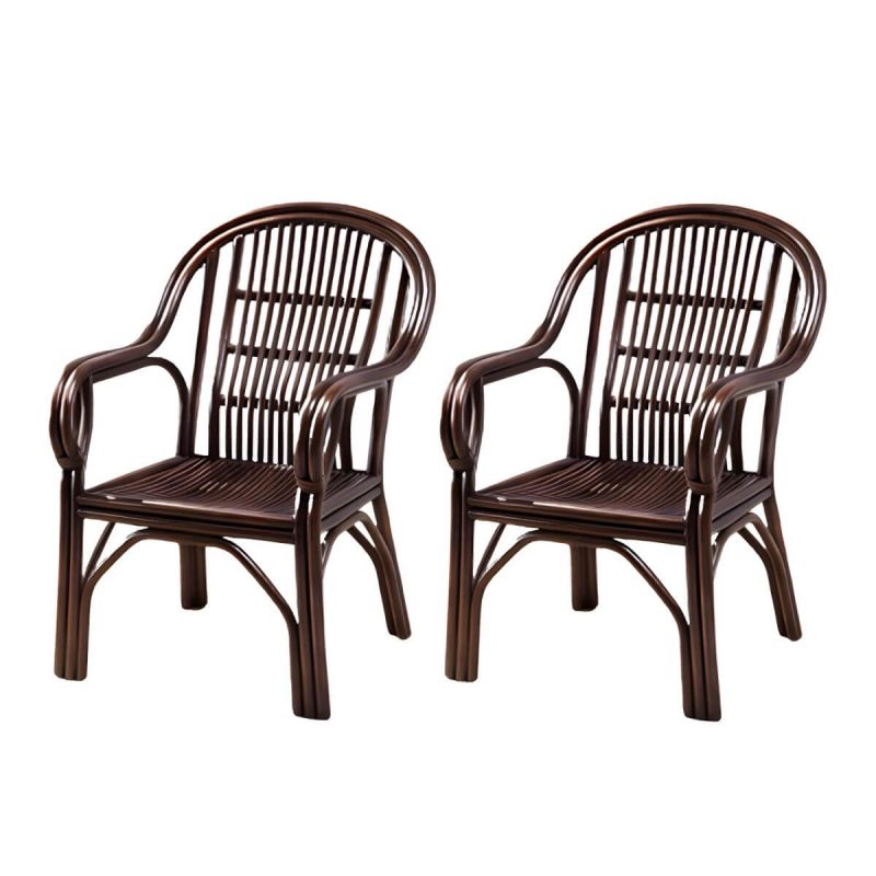 "Traditional Rattan Natural/Black Patio Arm Chair with Water Repellent Finish Cushion - Black 2 Piece Set"