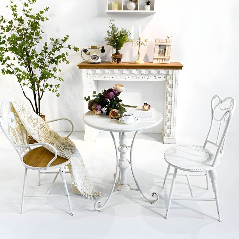 "White Patio Table Metal Contemporary Style Water Resistant in Round Shape - Table Only 23.6"L x 23.6"W x 28.7"H"