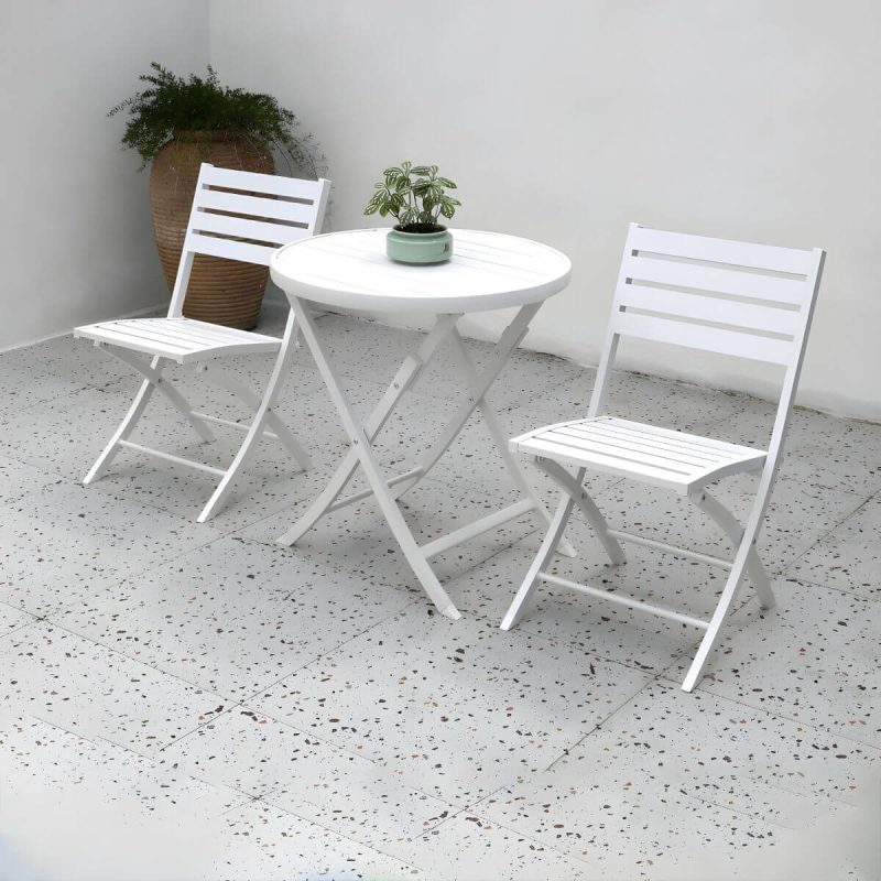"Metal Modern Folding Patio Dining Set with Strap Back Chairs - Table & Chair(s) 27.6"L x 27.6"W x 28.5"H 2 White"