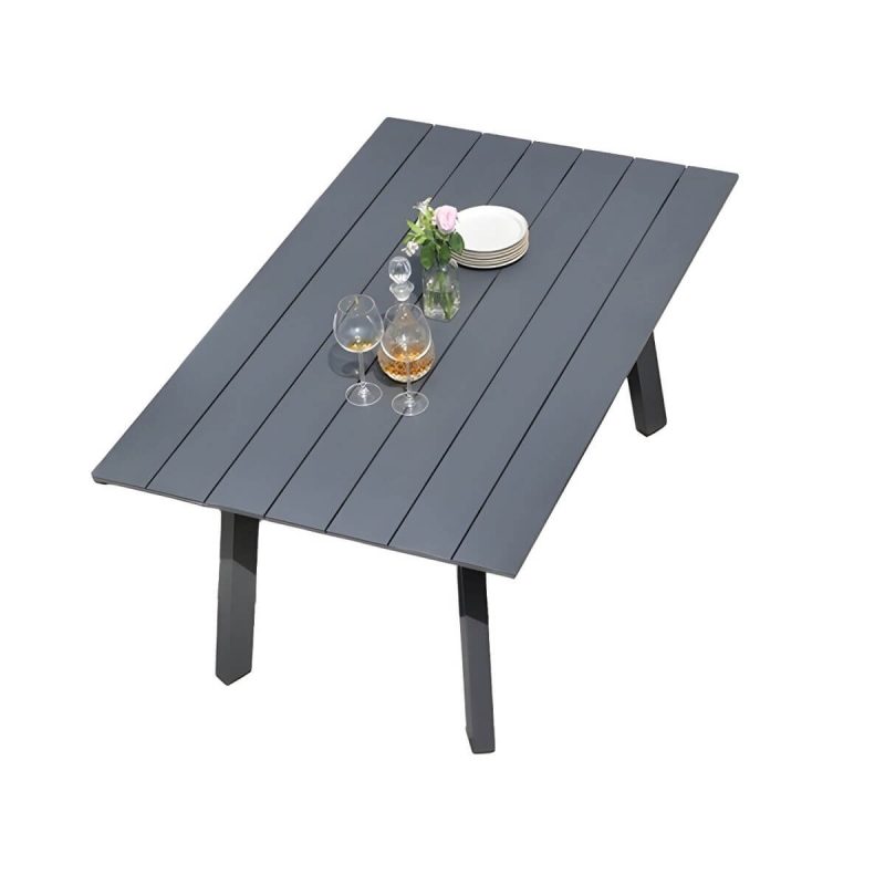 "Contemporary Gray 11-Piece Weatherproof Patio Dining Set with Gray Wicker Chairs - Table & 6 Chairs 81"L x 39"W x 29"H"
