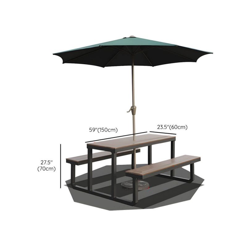 "Dimension of Contemporary Brown Rectangle Picnic Table UV Resistant Picnic Table - Table with Umbrella 59"L x 24"W x 27.5"H Umbrella Hole Included Steel Table Only"