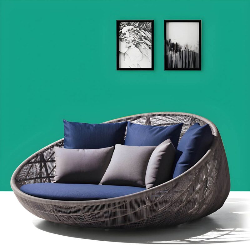 "Metal Patio Sofa Modern Style Minimalist Villa Outdoor Patio Daybed - 200 x 200 x 80 cm White"