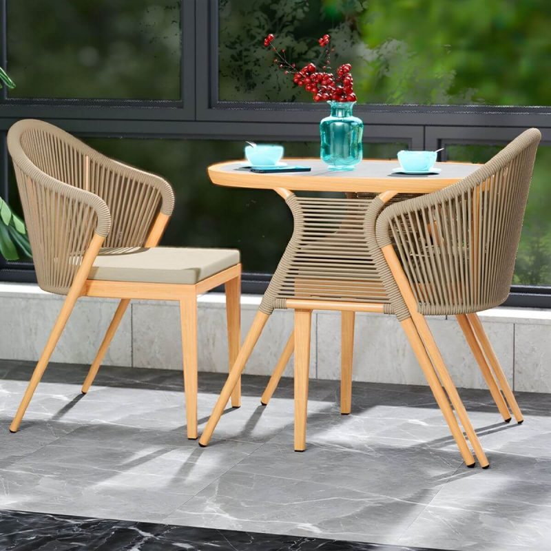 "Contemporary Dining Table Set with Oval Top and 2 Woven Chairs for Courtyard - Table & Chair(s) 2 Gray/ Black"