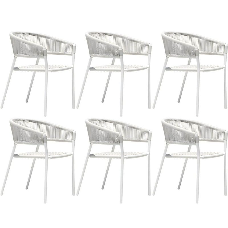 "Contemporary Dining Arm Chair Pure Color Metal Stackable for Outdoor - 6 Piece Set"