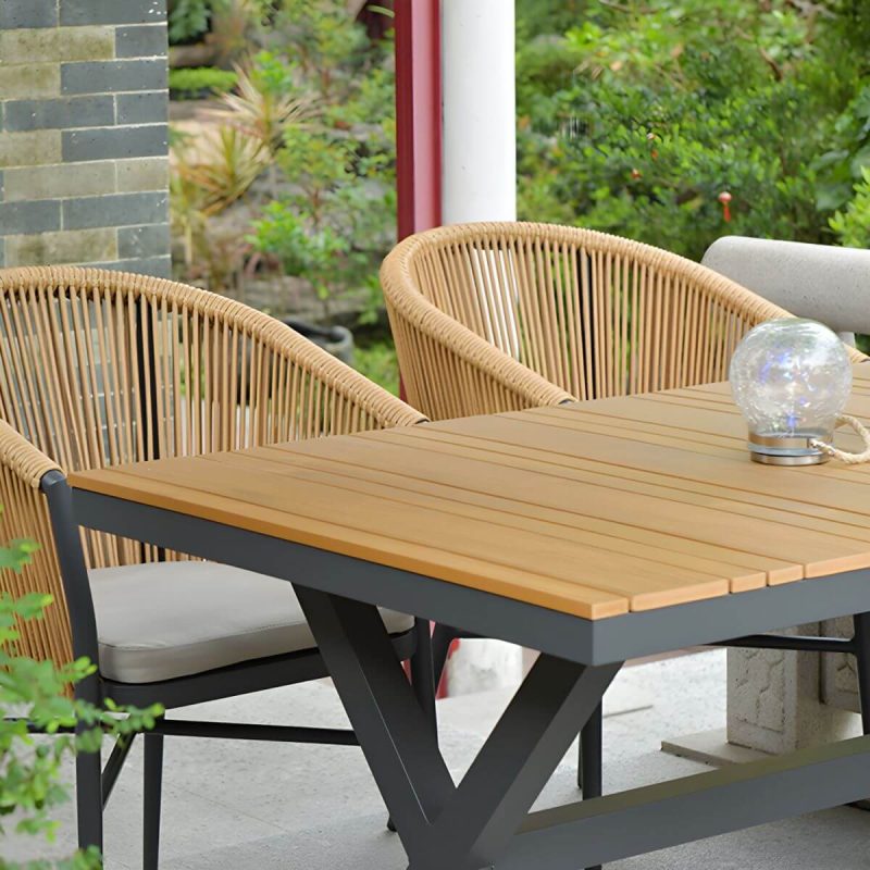 "Modern Artificial Wood Courtyard Table Geometric Outdoor Table - Table Only 87"L x 35"W x 29"H Rectangular"