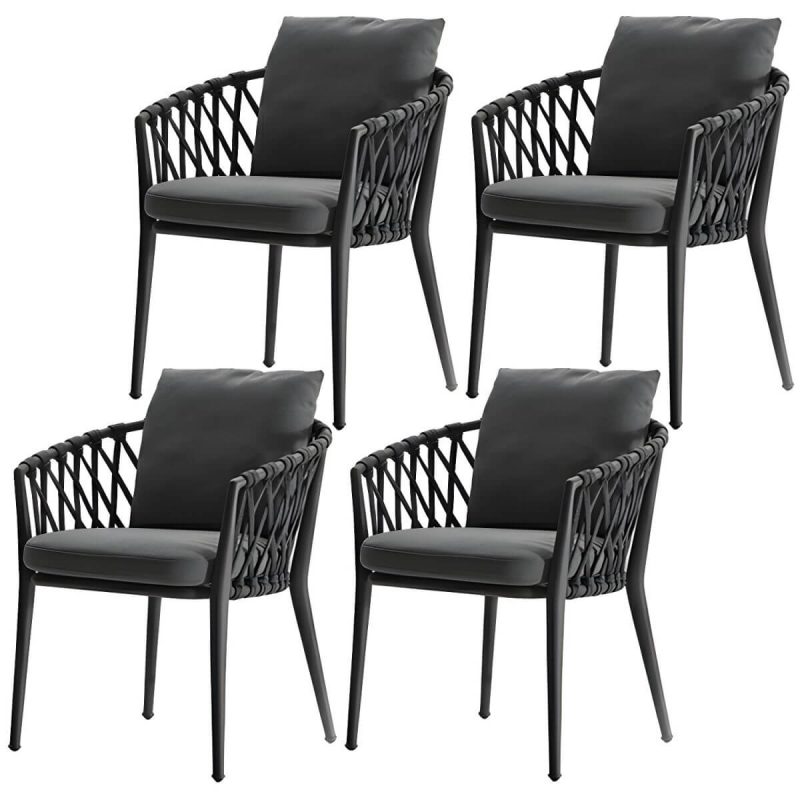 "Modern Gray Metal Arm Chair with Wicker Back and Cushions for Your Patio - 24"L x 24"W x 30"H 4 Piece Set"