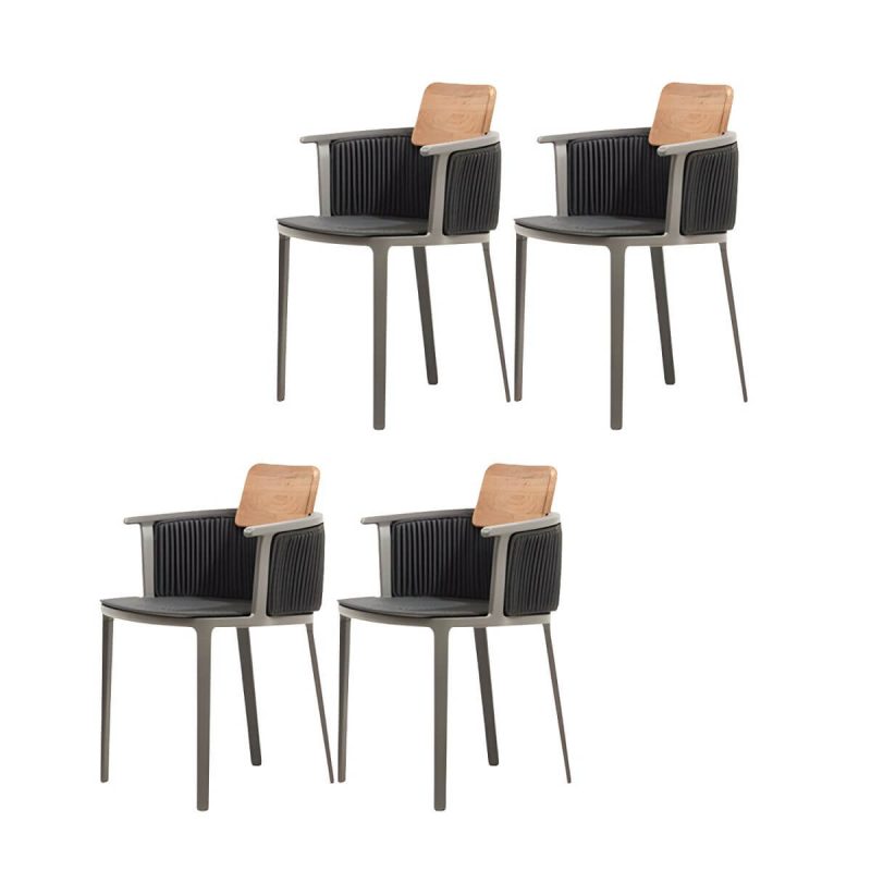 "Coastal Dining Armchair in Metal Frame with Solid Wood Back Single Chair - Black Aluminium Alloy 4 Piece Set"
