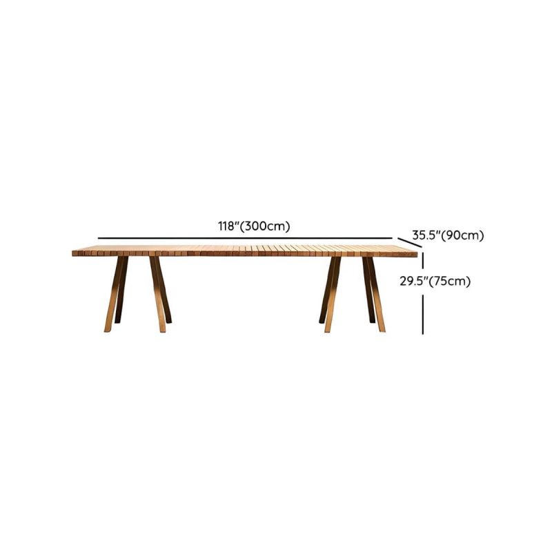 "Dimension of Teak Wood Water Resistant Dining Table Outdoor Solid Wood Patio Table in Brown - Table Only 118.1"L x 35.4"W x 29.5"H"