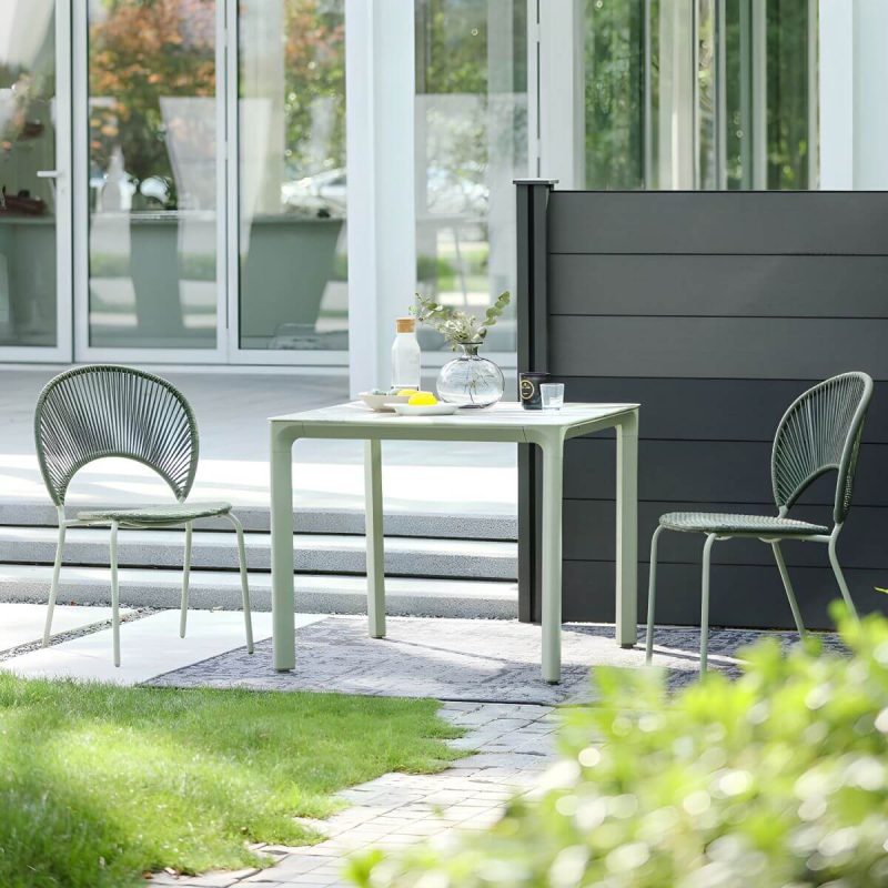 "Contemporary Glass Dining Table Set with 2/4 Woven Chairs in Green - Table & Chair(s) 2 35"L x 35"W x 29"H"