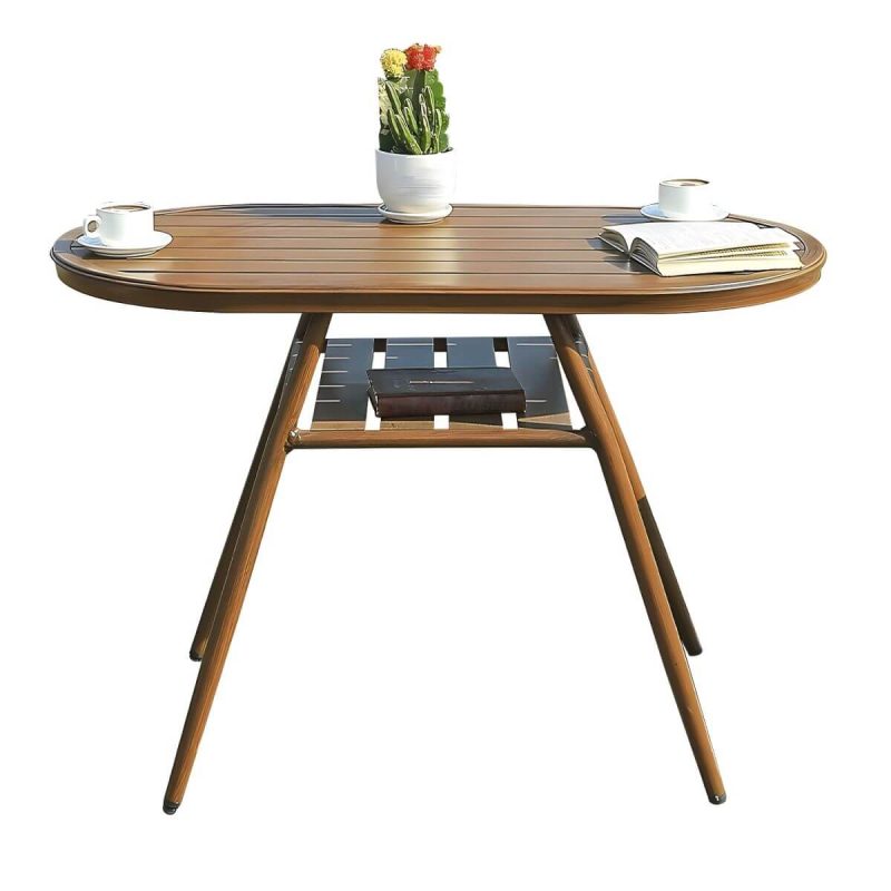 "Oval Metal Patio Table Contemporary Style Water Resistant in Brown - 43.3"L x 23.6"W x 29.5"H"