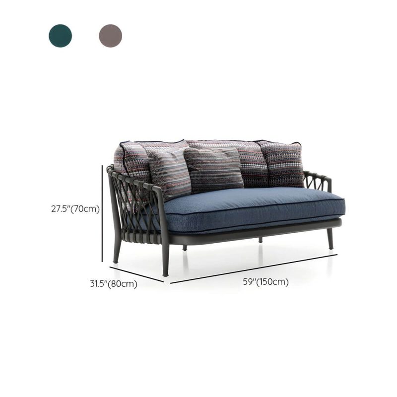 "Dimension of French Country Metal Frame Patio Sofa Water Resistant Outdoor Sofa with Cushion &Pillows - 59"L x 31"W x 28"H Dark Green"