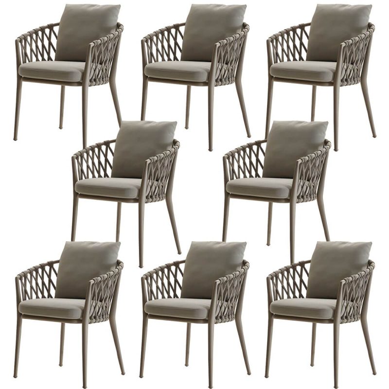 "Modern Dining Side Chair Aluminum Outdoor Bistro Chairs with Arm - Grey 8 Piece Set"