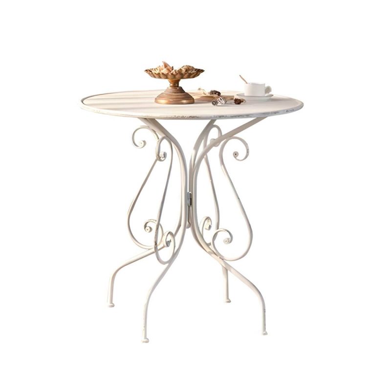 "Iron Round Dining Table French Country Round Patio Table in White - Table Only 31"L x 31"W x 32"H"