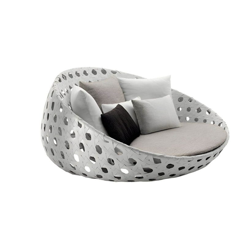 "Metal Patio Sofa Modern Style Minimalist Villa Outdoor Patio Daybed - 160 x 160 x 80 cm White"