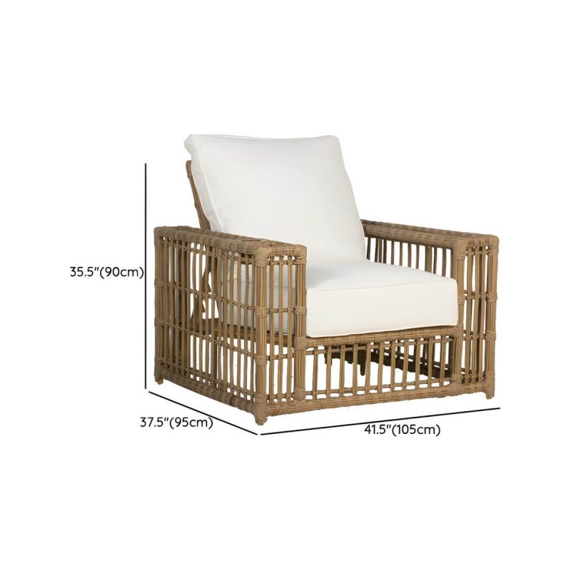 "Dimension of Modern White Upholstered Wicker/Rattan Sofa with Waterproof Cushions and Pillows - 1-Seater Sofa"