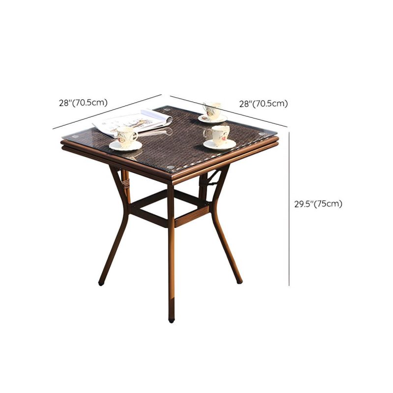 "Dimension of Modern Brown Glass Top Patio Table Set Metal 4 Legs for Outdoor - Table & Chair(s) 28"L x 28"W x 30"H 2"