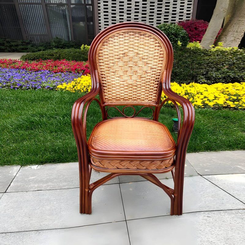 "Traditional Patio Dining Armchair in Rattan Single Outdoor Chair - Coffee Rattan Weaving 1 Piece"