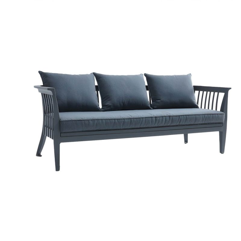 "Gray Modern Aluminum Sofa with Cushions Water Resistant for Outdoor - 3-Seater Sofa"