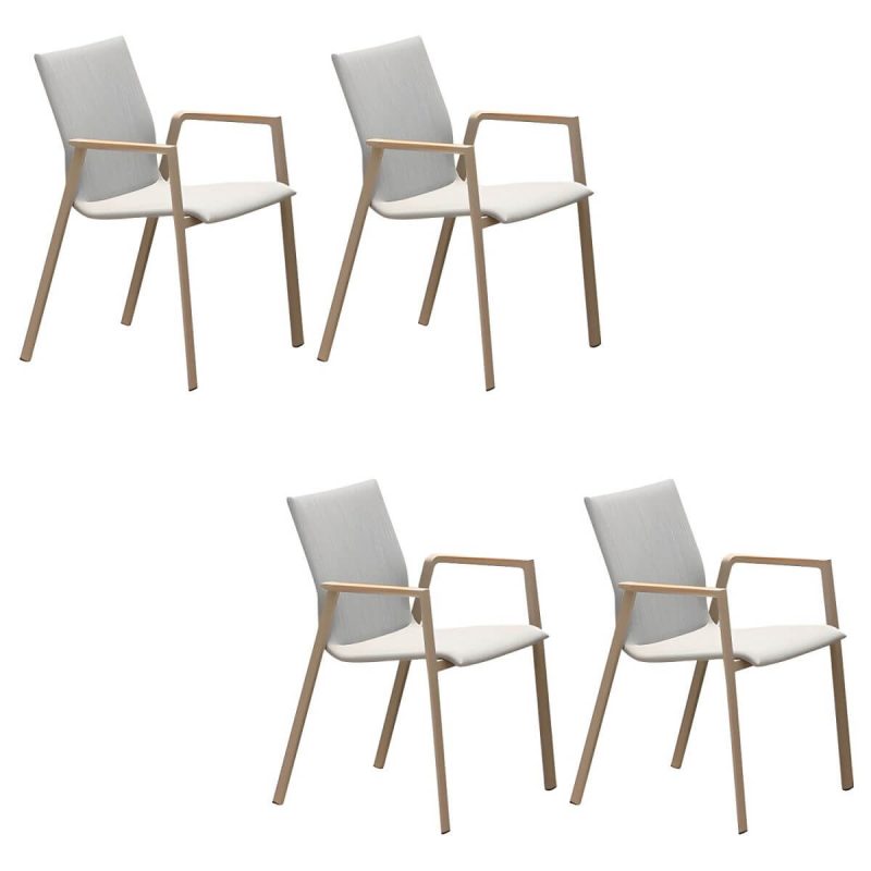"Aluminum Outdoor Chair Contemporary Arm Chair Outdoor Bistro Chair - Upholstered 4 Piece Set"