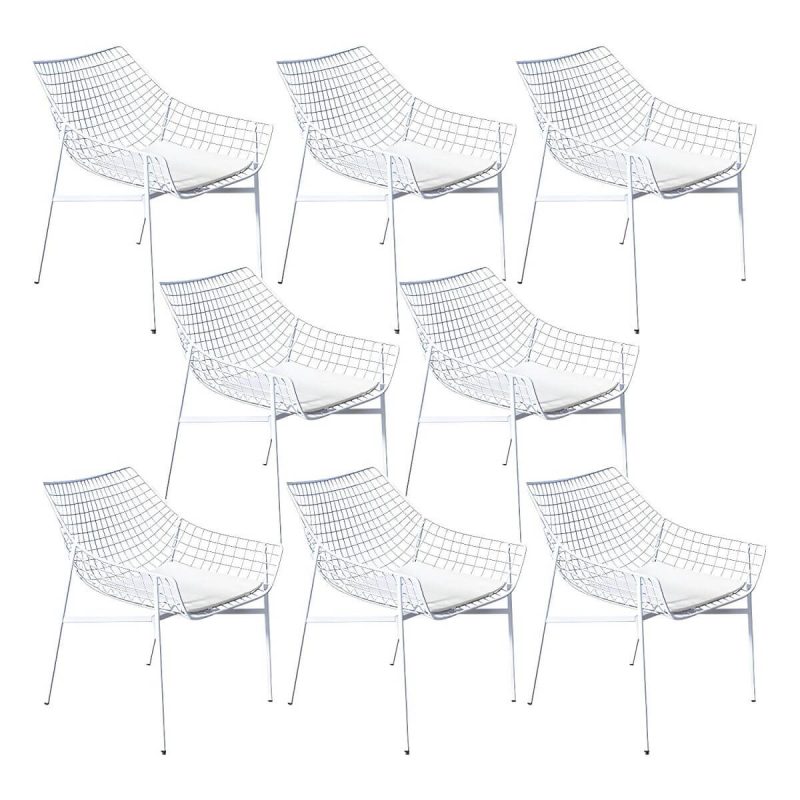 "Contemporary Iron Frame Black and White Armless Dining Side Chair - White 8 Piece Set"