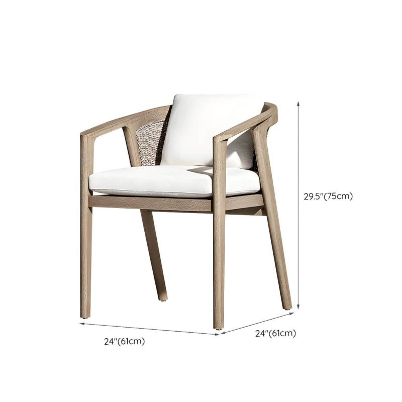 "Dimension of Modern Brown Wood Side Chair with Wicker Back and Beige Cushions - 1 Piece With Arms"