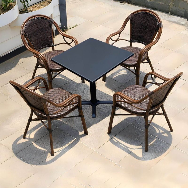 "Modern Brown Glass Top Patio Table Set Metal 4 Legs for Outdoor - Table & Chair(s) 28"L x 28"W x 28"H 4"
