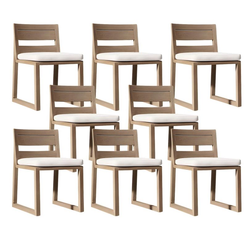 "Modern Dining Side Chairs Solid Wood Natural RemovableUV Protective Finish Cushion - Armless 8 Piece Set"