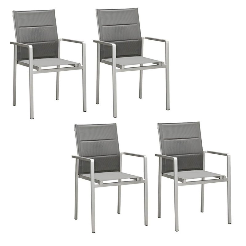"Stacking Metallic Antique Finish Patio Chair Industrial Style without Cushions - 4 Piece Set"