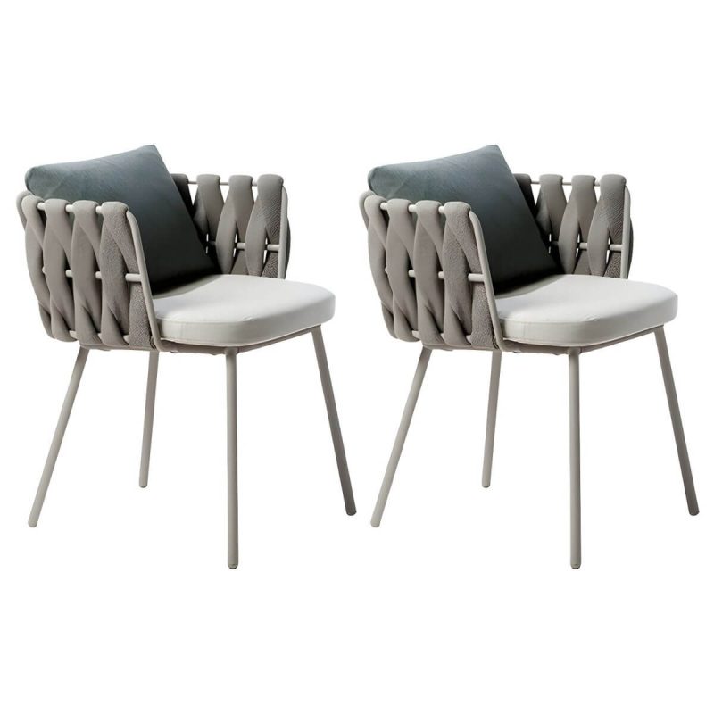 "Tropical Style Patio Chair Metal Antique Finish with Cushions - White 2 Piece Set"