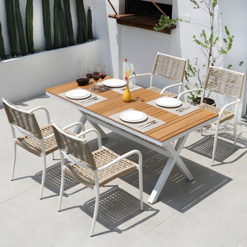 "Stacking Dining Side Chair Aluminum Outdoor Bistro Chairs with Arm - 8 Piece Set"